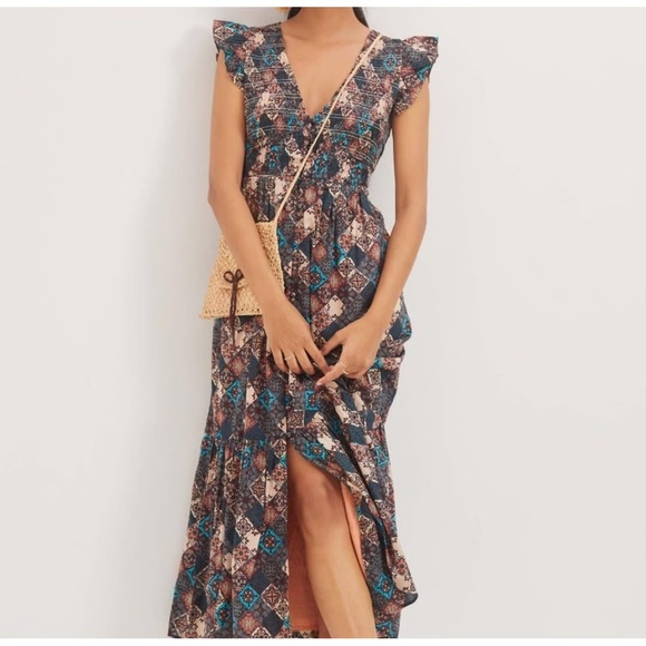 Anthropologie Dresses & Skirts - Anthropologie Maxi Dress in Teal and Brown Patchwork